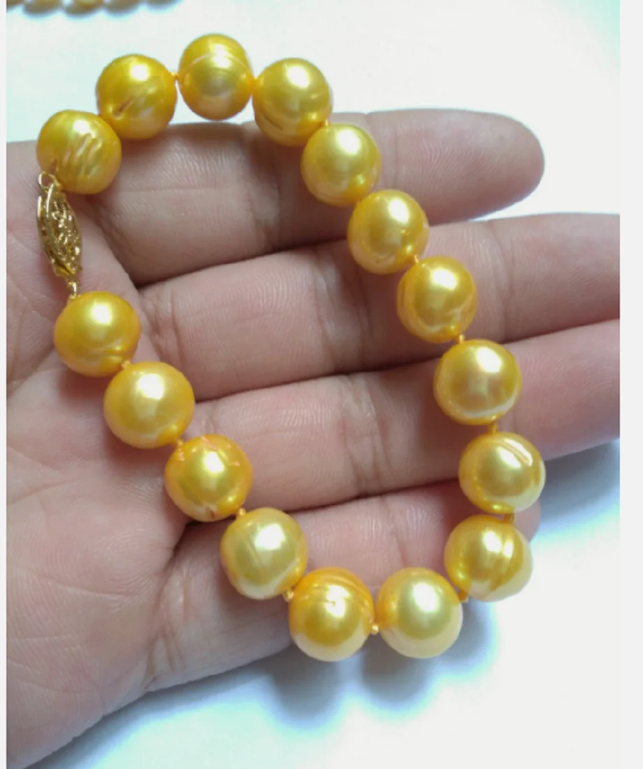 

Огромный браслет AAA10-11 из натурального желтого жемчуга в стиле барокко 7,5-8 дюймов из желтого золота 14 карат
