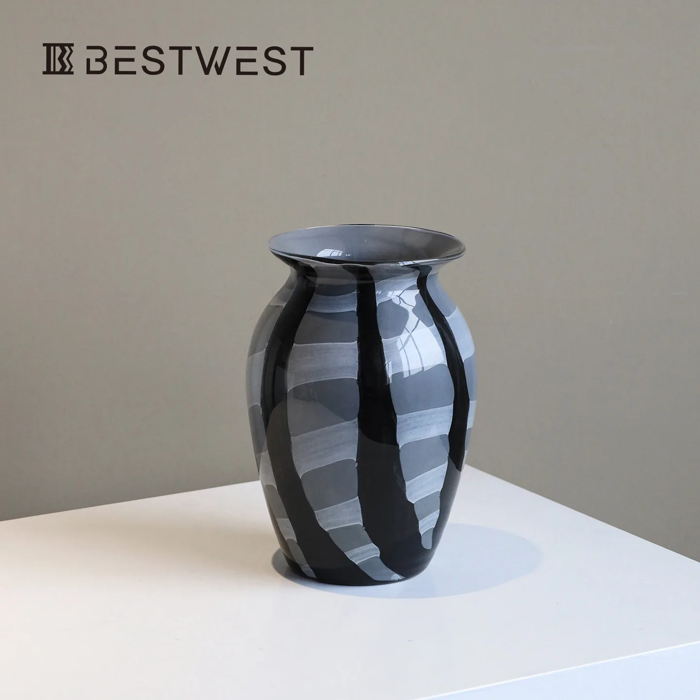 Vase Stripe Senior Sense Retro Simple Art Glass Vase Living Room Ornaments High Appearance Level Exquisite