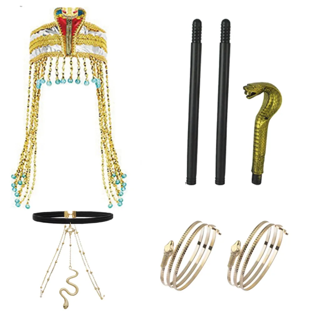 

PESENAR Ancient Egyptian - Inspired Cosplay Accessories Set Pharaoh Headpiece, Scepters, Snake - themed Jewelry Bracelets