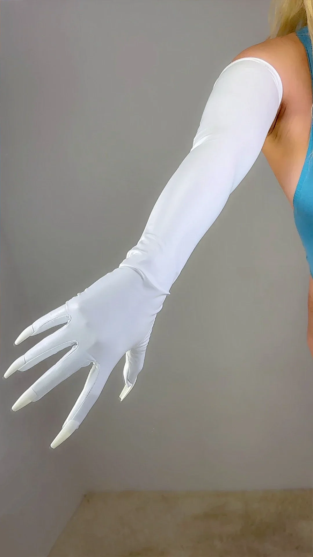 Halloween Nails Gloves Claws 70cm Long White Latex TECH Extra Thin High Elastic Faux PU Leather Rubber Fashion Cosplay Costume