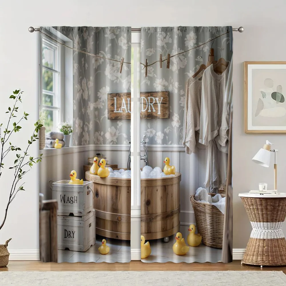 2pcs, Creative Curtains Yellow duck theme Versatile 100% Polyester (without rod) Stuff Clearance Perfect for Various Rooms,