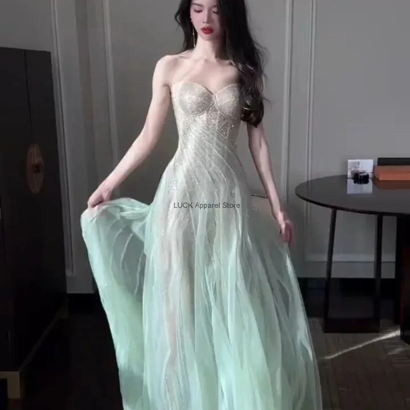 

Популярное красивое весеннее платье принцессы, новое темпераментное платье русалки для девочек, милое и пряное платье без бретелек, вечерние косплей