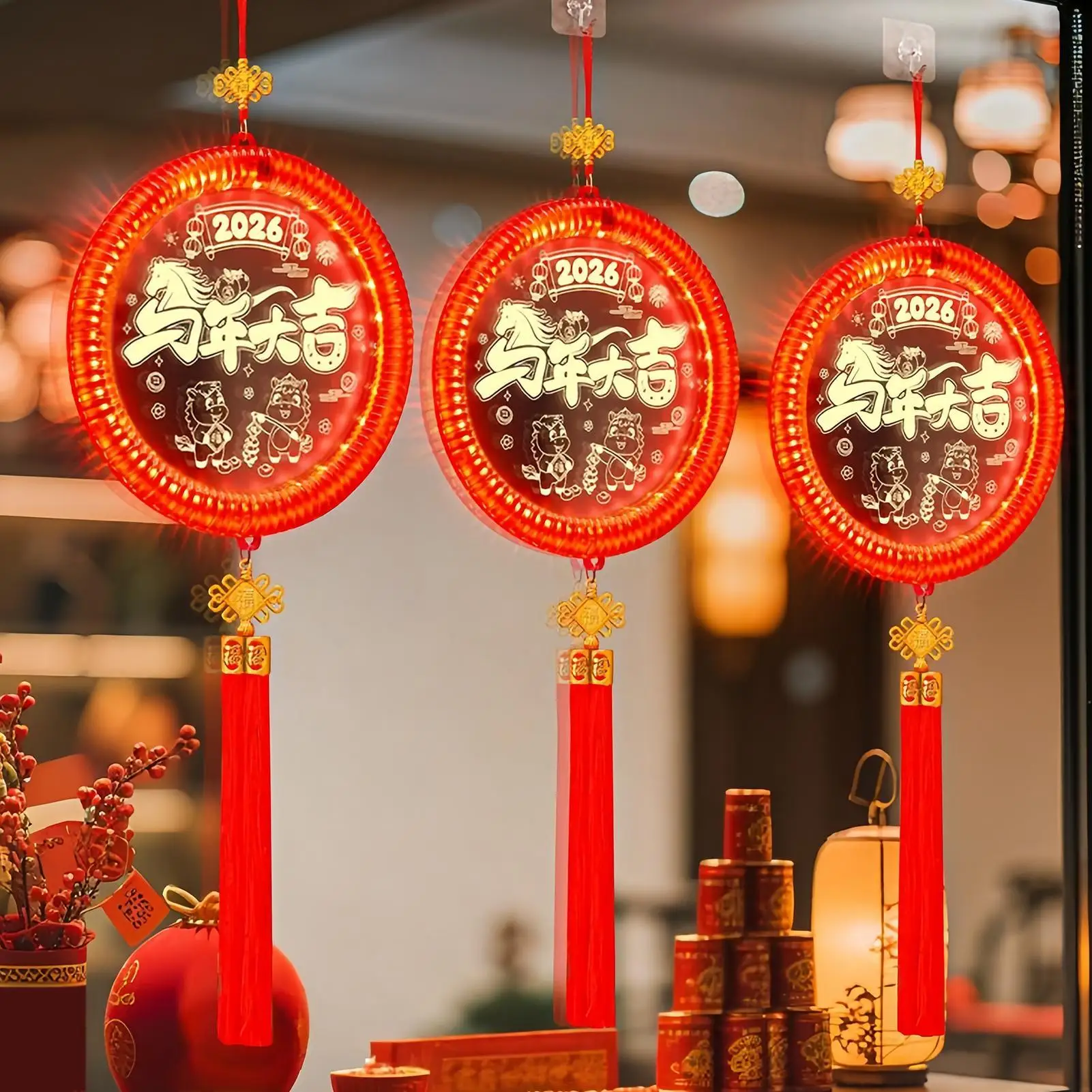 2026 год лошади светодиодный светильник декоративный кулон китайский Новый год подвесные украшения для автомобиля подоконник спальня