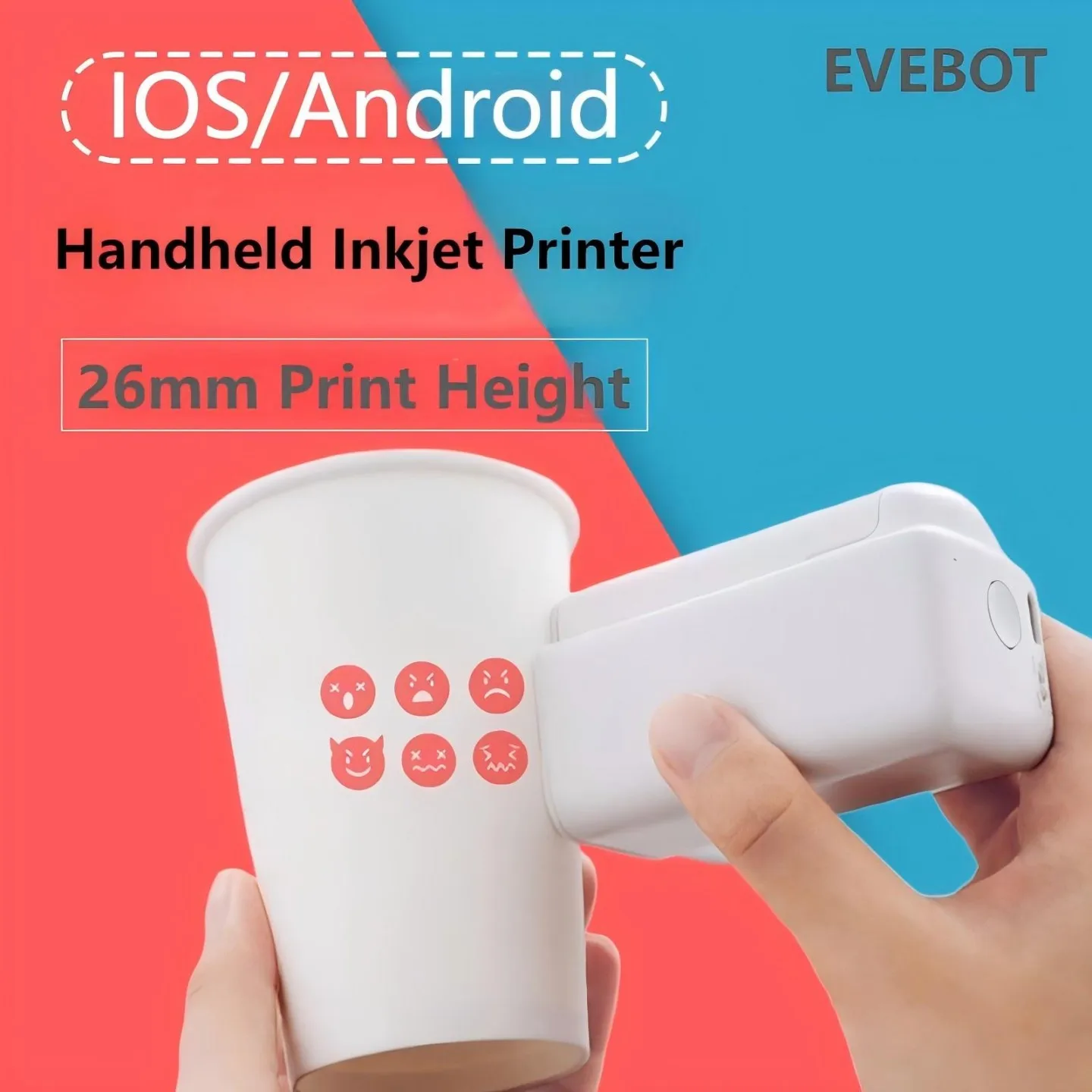 Handheld Portable Inkjet Printer Wide Format 26mm Wireless Bluetooth Custom Editing HD Printing Word/Picture/Tattoo Logo/Pattern