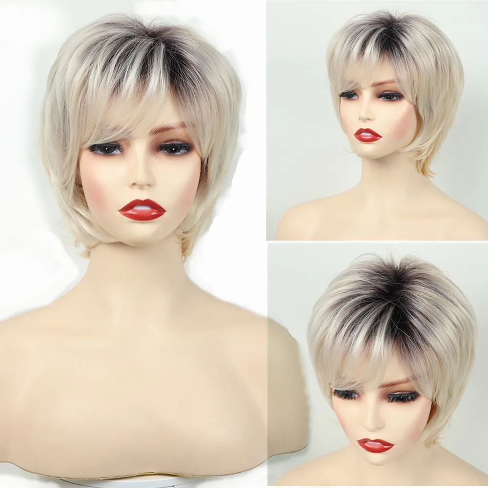 Short Pixie Cut Wig for Women Natural Layered Blonde Hair with Bangs Heat Resistant Synthetic Daily Wear Cosplay Wig
