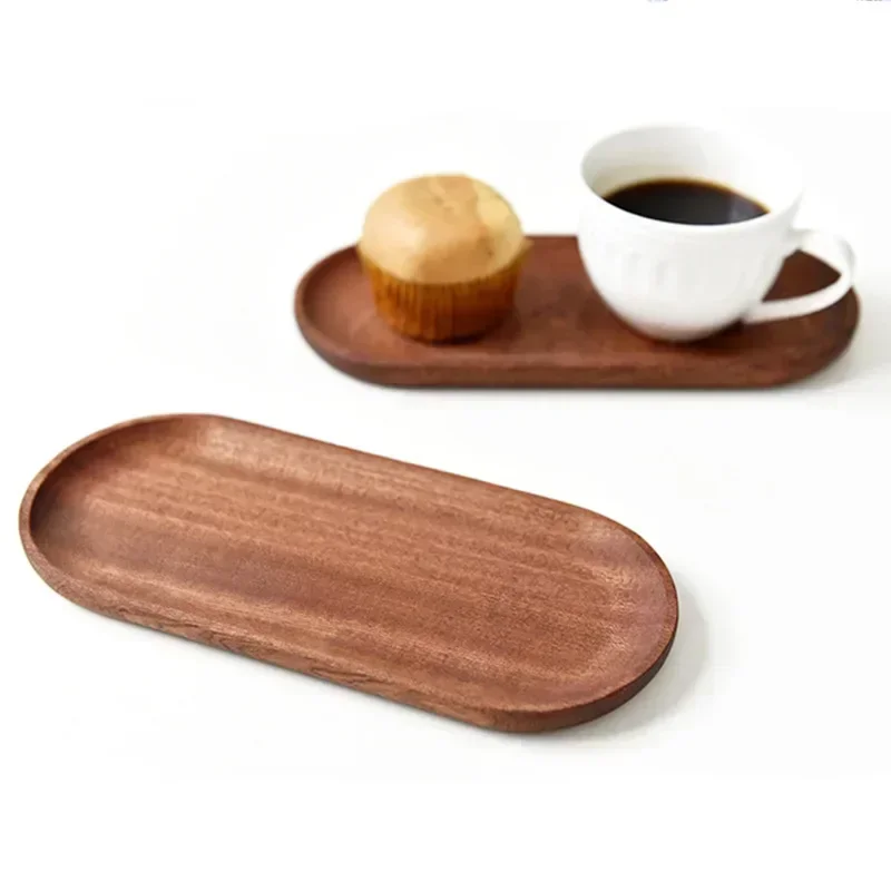 Walnut Wooden Tray Ins Wind Small Wooden Plate Japanese Rectangular Dinner Plate Cake Bread Coffee Tea Solid Wood Plate Tray