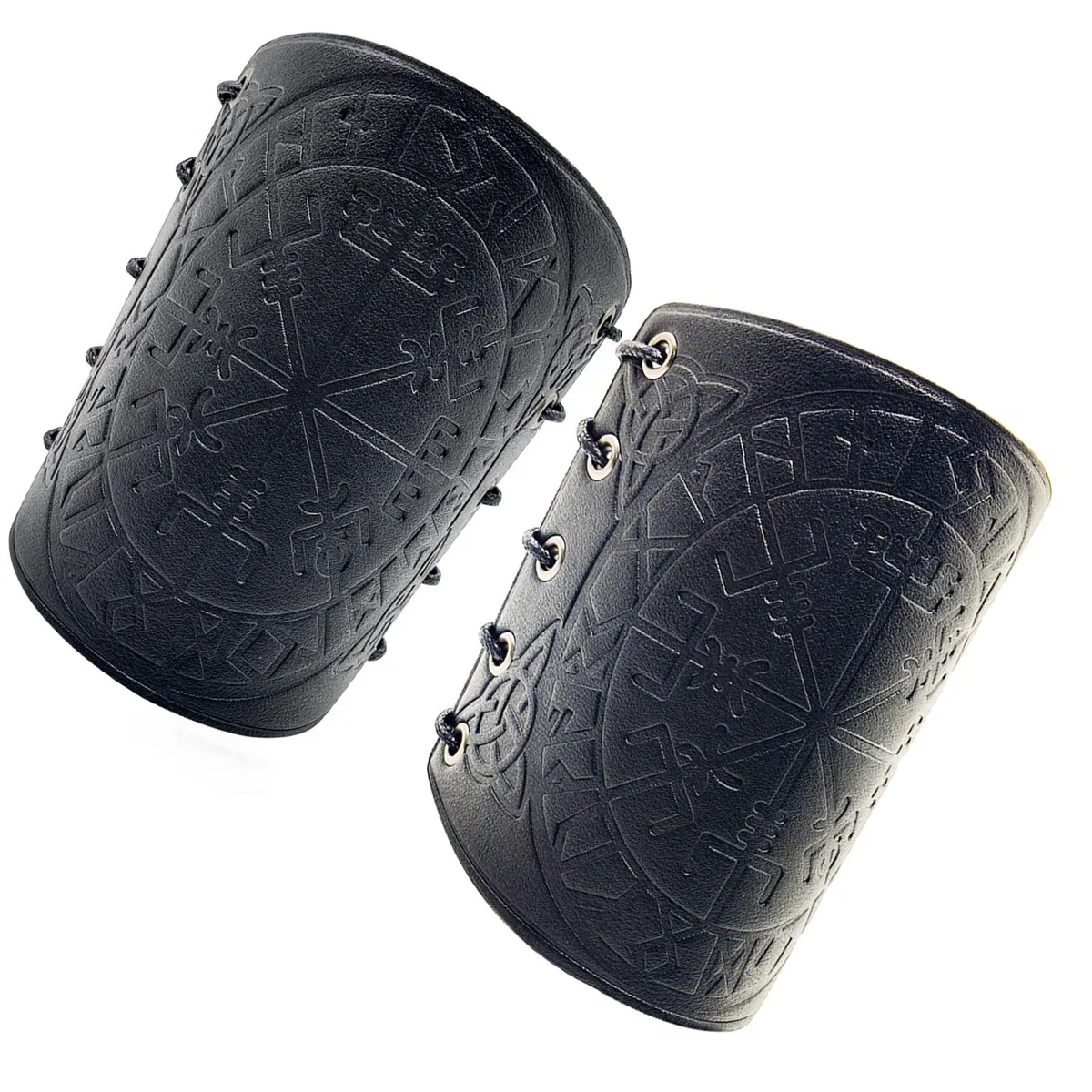 1 Pair Cosplay Props Retro Vegvisir Embossed Leather Arm Armor Medieval Wristband Black