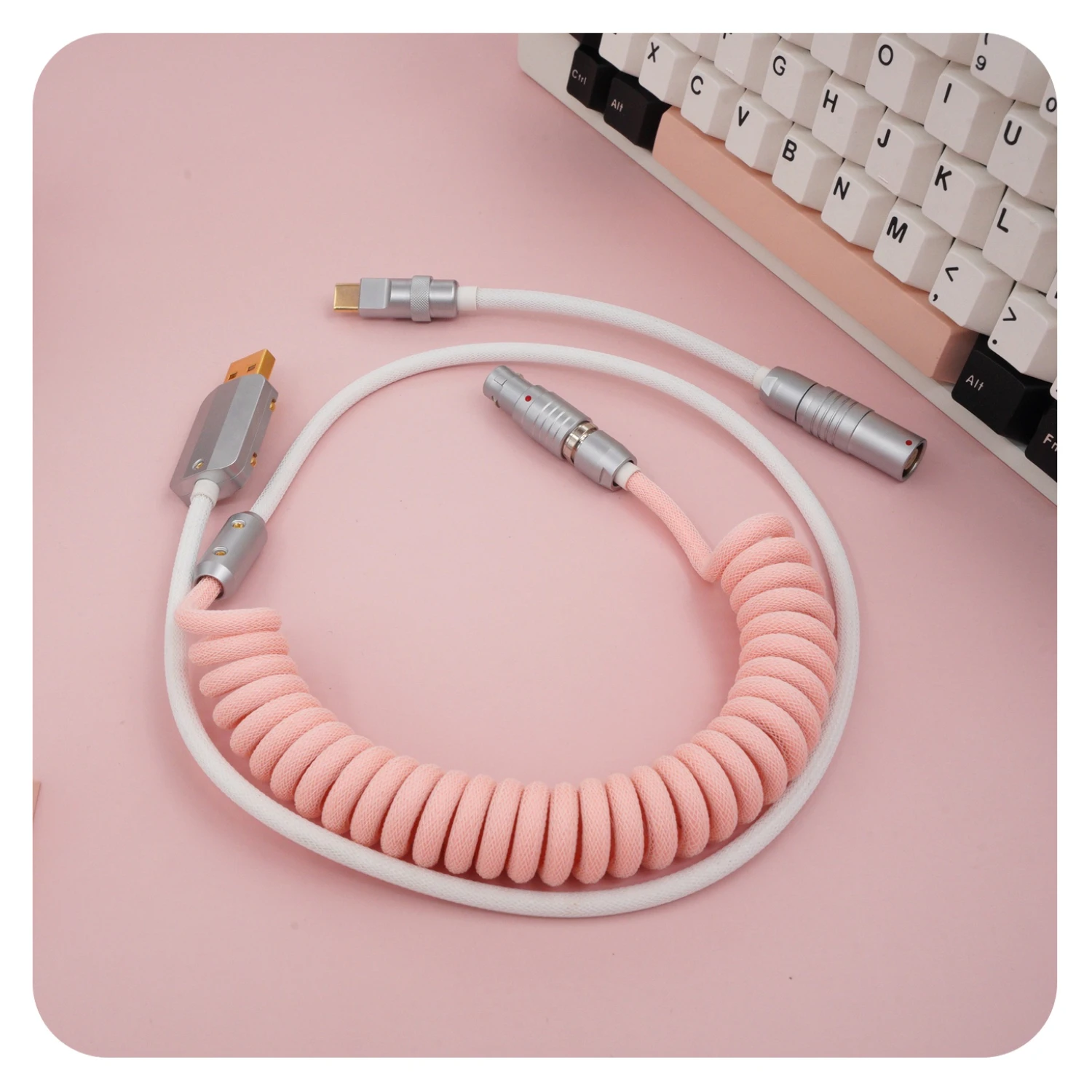 

GeekCable Handmade Customized Mechanical Keyboard Data Cable For GMK Theme SP Keycap Line Pink And White Colorway