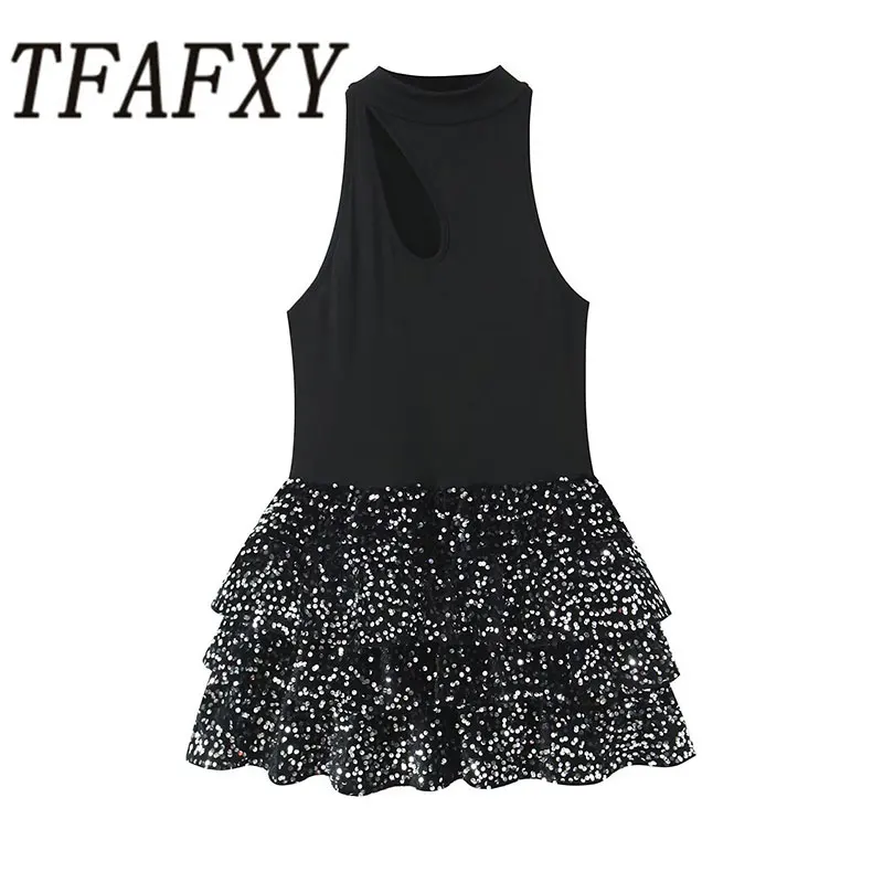 TFAFXY Vintage Chic Paillettes Vestito Da Donna Sexy Cami Senza Maniche Backless Mini Partito Abiti Moda 2026 Elegante Vestito Da Sera Del Partito