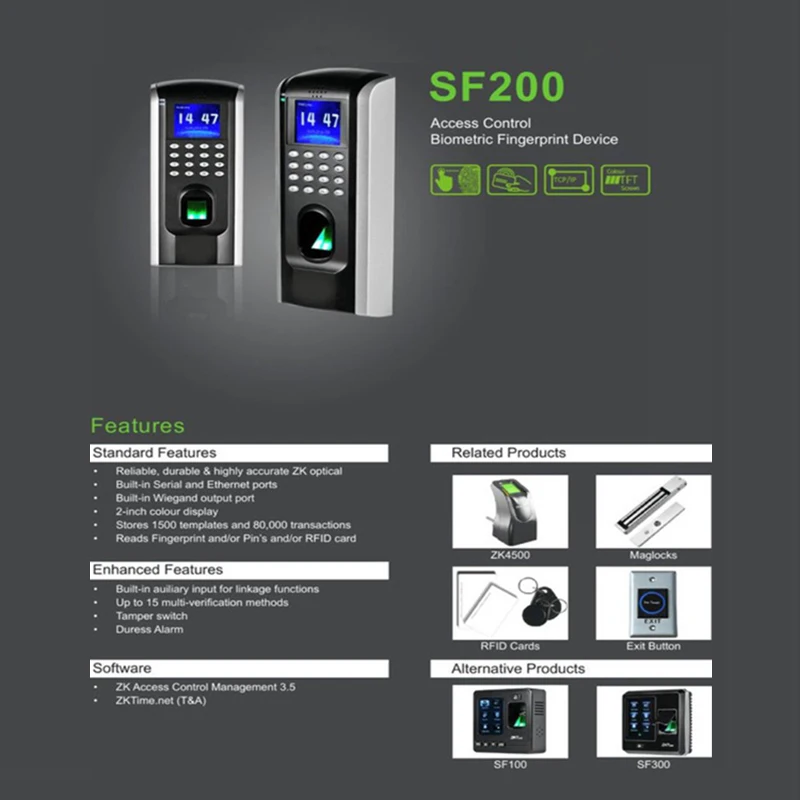 SF200 Standalone Biometric Fingerprint Access Control &Time Attendance