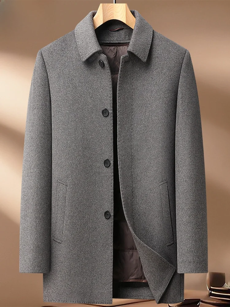 

Высококачественная двусторонняя шерстяная куртка с отстегивающейся подкладкой, стильная городская модель для мужчин среднего возраста, зимнее пальто