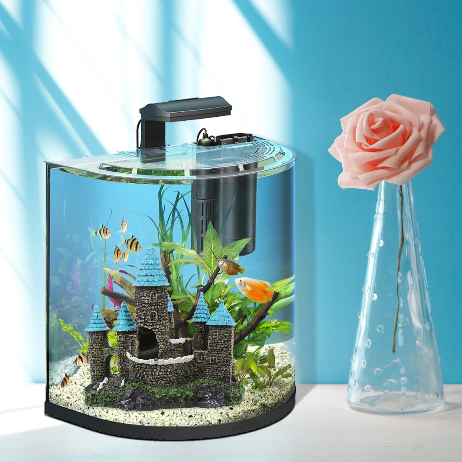 

Aquarium Decor Resin Castle Decorative Ornament Desktop Fish Tank Accessory Cartoon Aquarium Decoration Cartoon Castle Decor