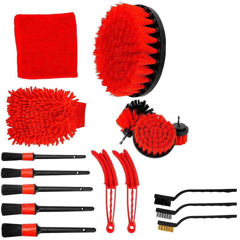 

16 Pcs Auto Detailing Brush Kit For Cleaning Wheels Tires Rims Drill Brush Wire Brush Automotive Air Conditioner Brush