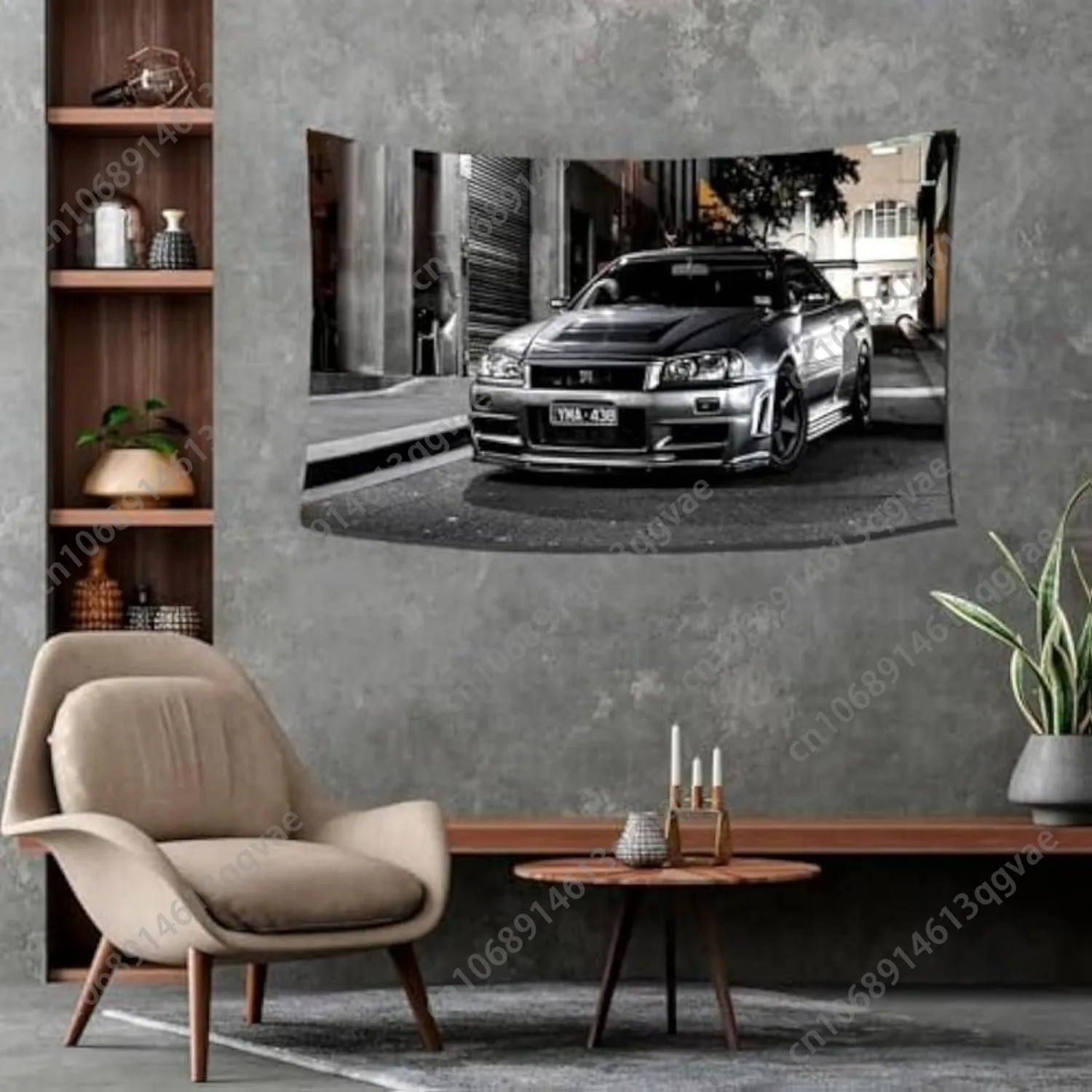 أفق GTR R34 نسيج ريترو خمر سيارة قماش مزخرف جداري قماش مزخرف جداري ملصق ديكور نسيج ل Gara مخصص الديكور #4