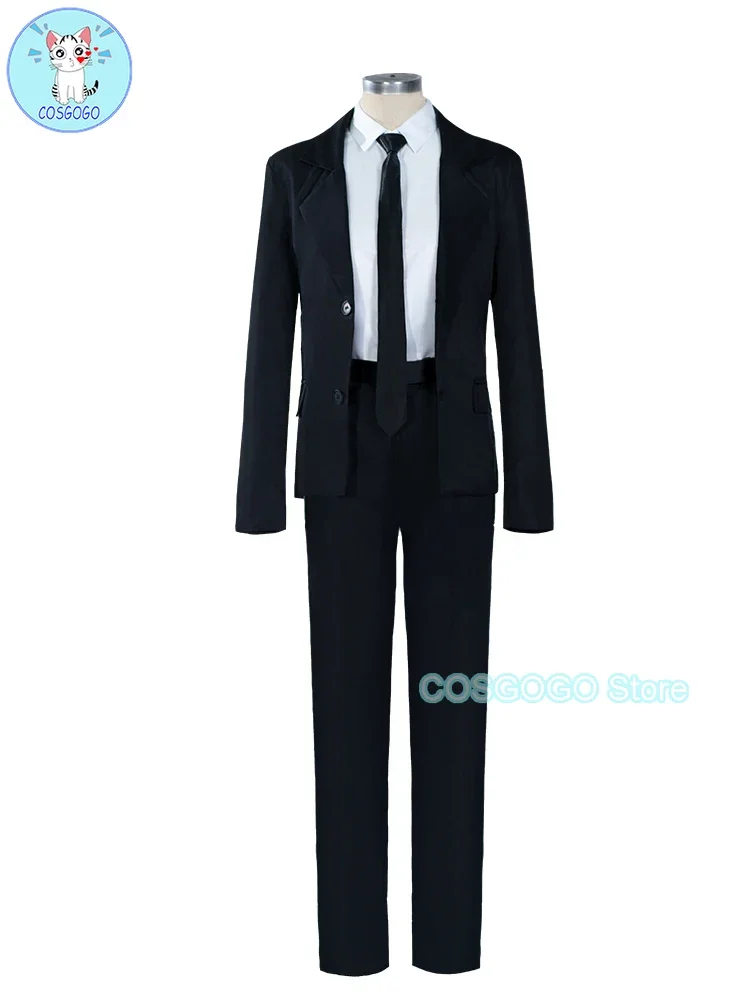 COSGOGO disfraz de Anime Quanxi para hombre, traje negro para Halloween, abrigo guapo, pantalones, máscara de ojos, peluca