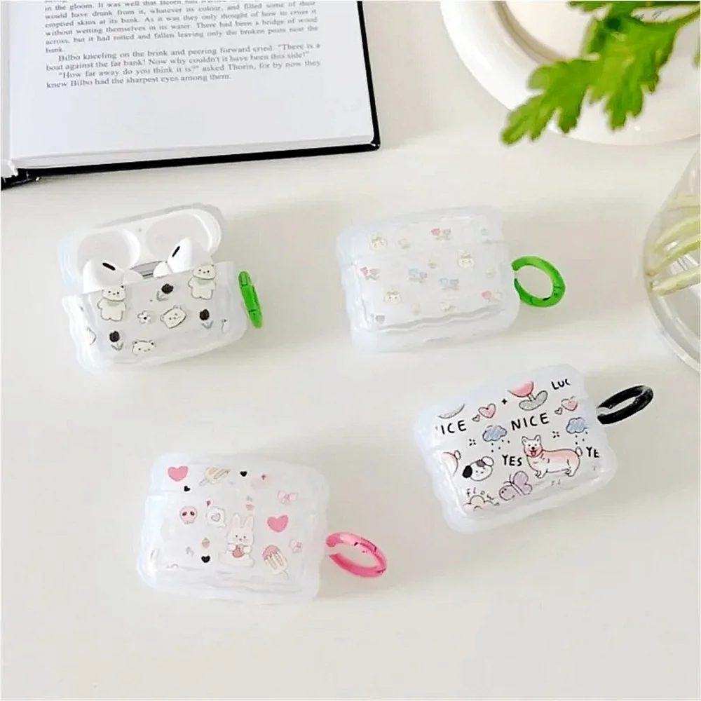 Cute Cartoon Wave Lovers Cover For Apple Airpods Pro 2nd Fashion Smile Heart Earphone Protector Cases for Airpods 1 2 3 Keyring