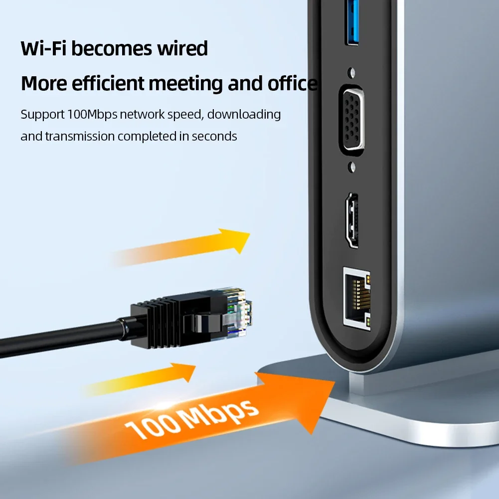 FC&EC USB C Docking Station PD 100W USB C HUB Type C to HDMI-Compatible Adapter 4K 30Hz VGA RJ45 HUB USB Splitter for MaC