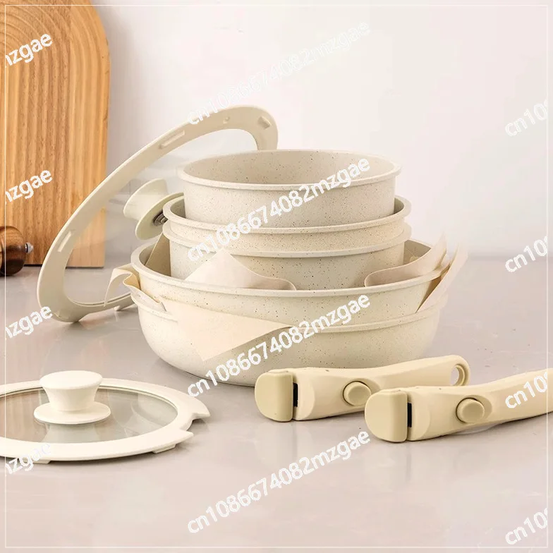 Household pot set Maifanshi flat bottom frying pan steak pan wok removal handle non-stick pan