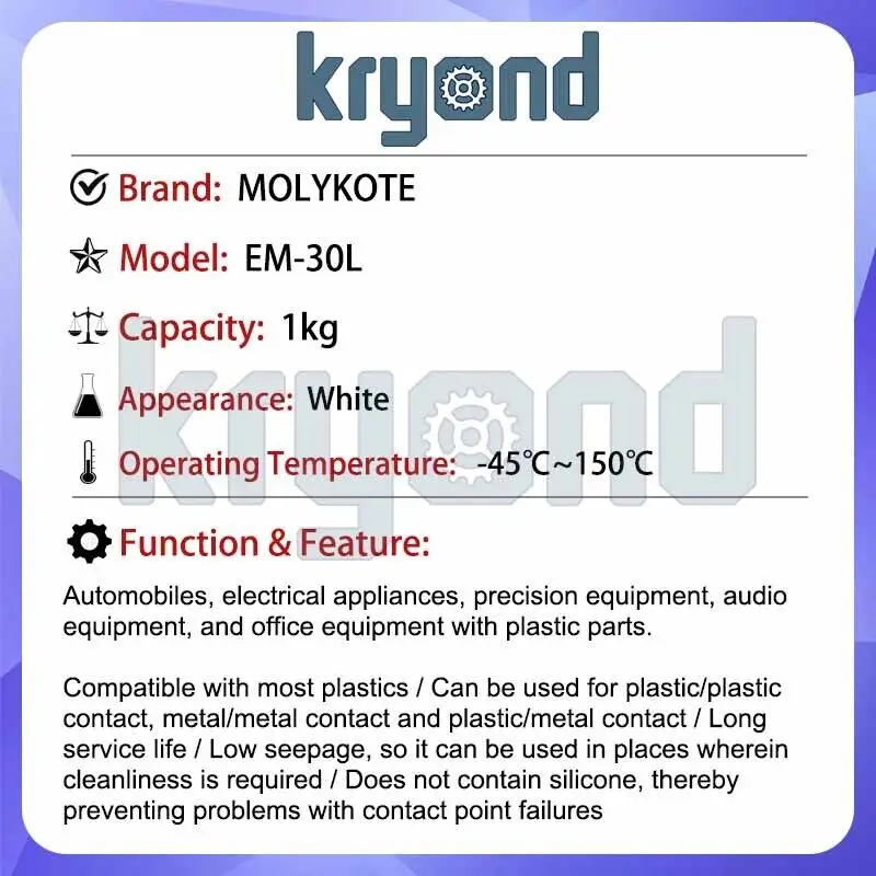 1PC MOLYKOTE EM-30L Grease Dupont Lubricant 1KG Can Lubrication Lubricating