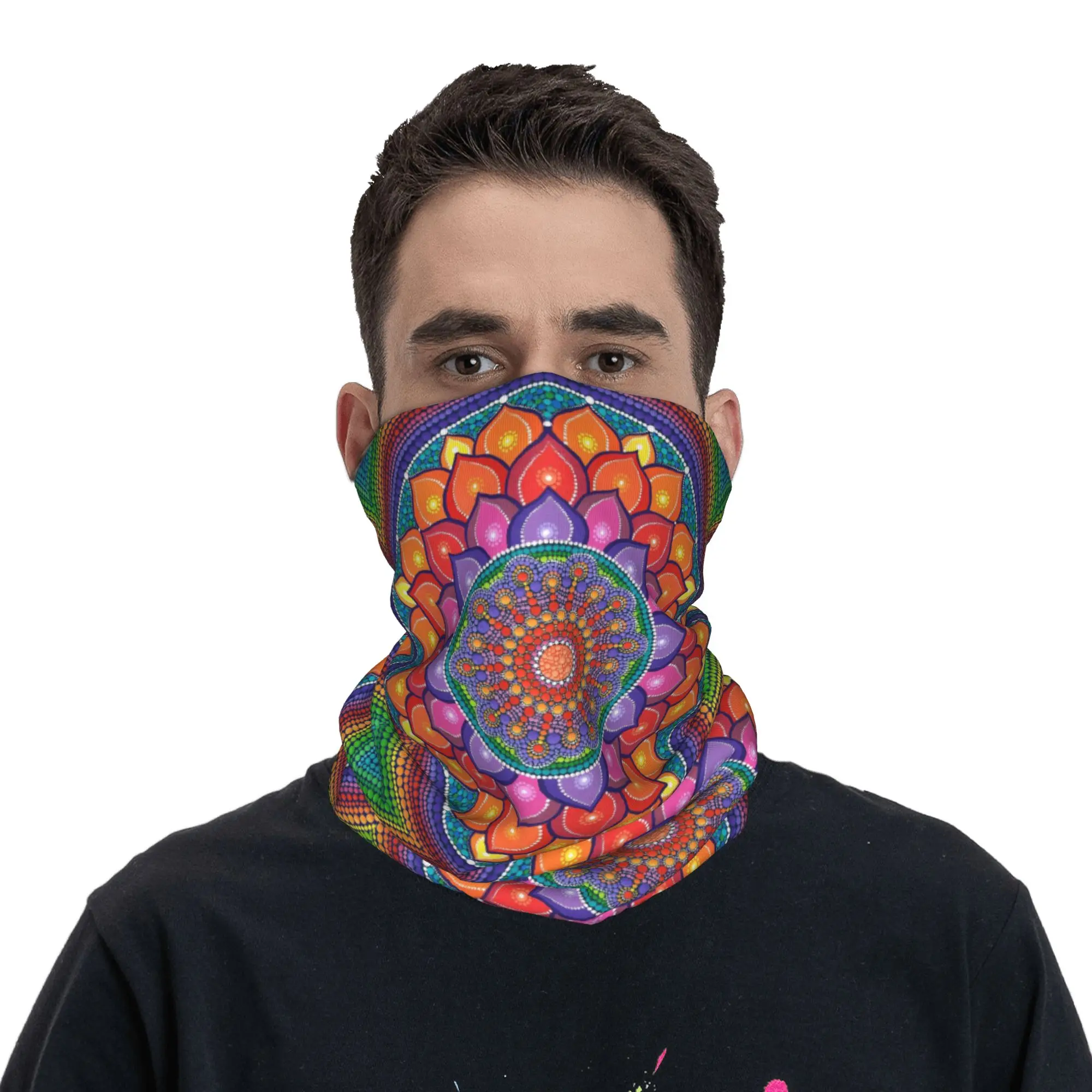 

Lotus Rainbow Mandala Bandana Neck Gaiter Printed Mask Scarf Headband Running for Men Women Adult Winter