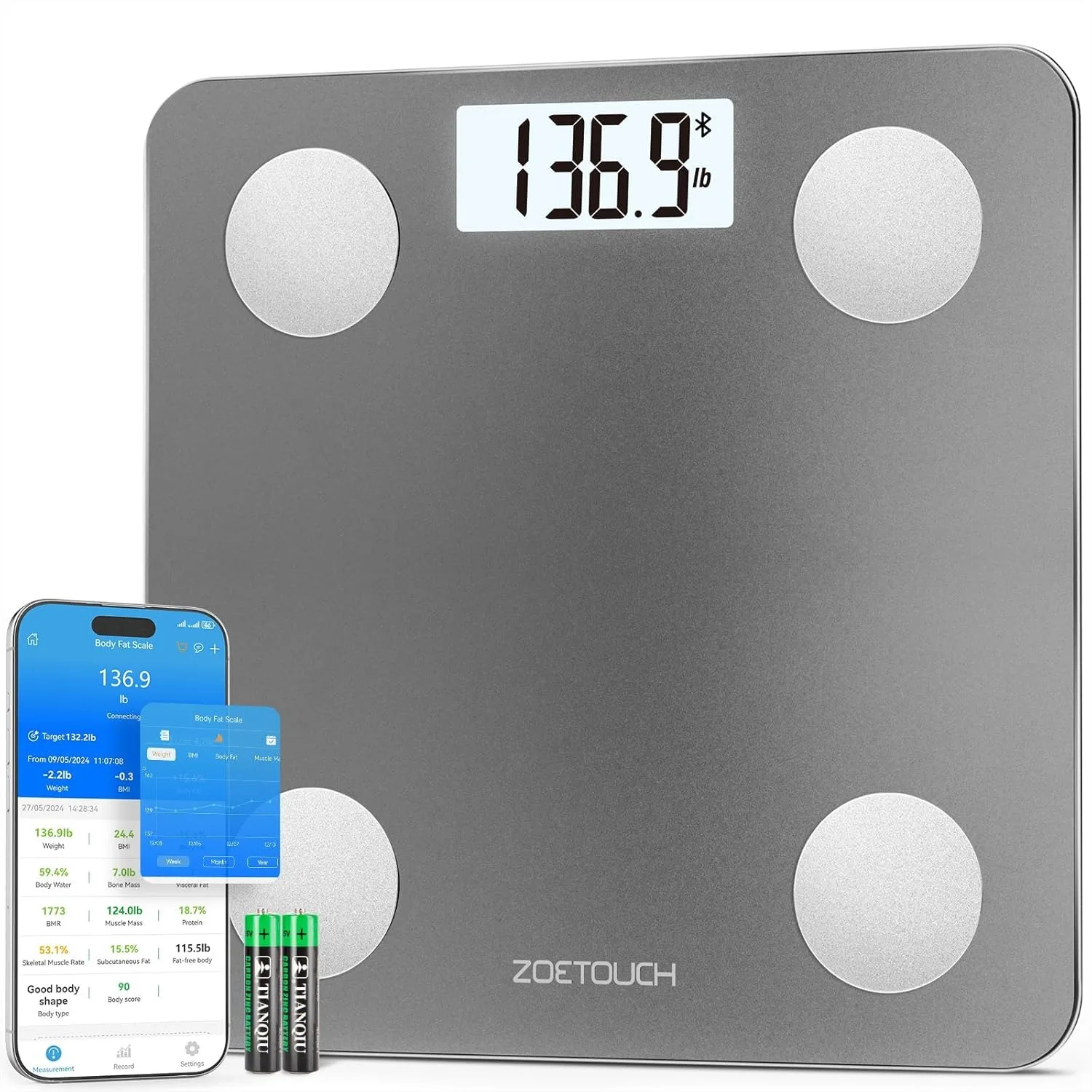 

Smart Bathroom Scale for Body Weight, Digital BMI & Body Fat Analyzer with Bluetooth App, 14 Metrics