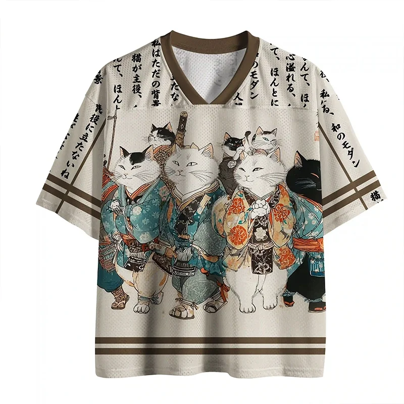 Cat Abstract Pattern Printed Men's T-shirt Fashion V-neck 3D Leisure Outdoor Sports Adult and Children Parent Child T-shirt