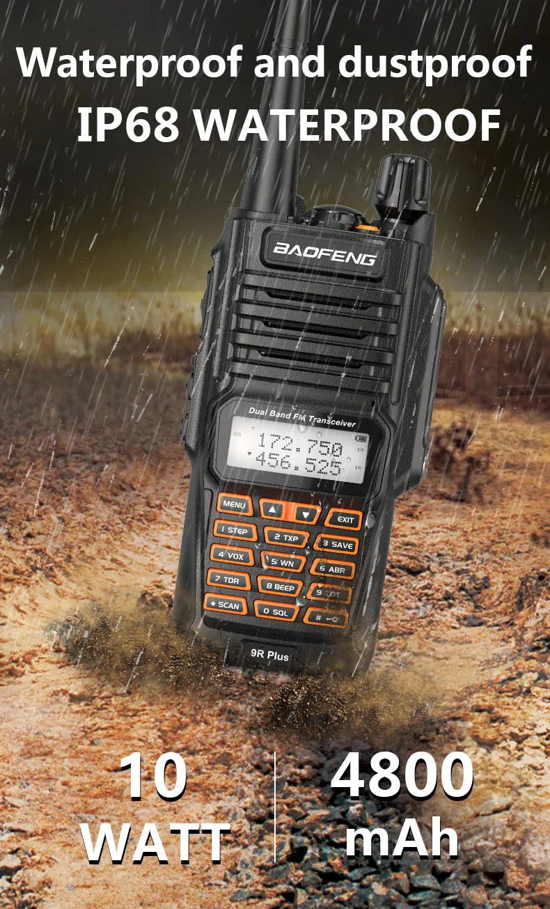 Imagem -03 - Plus Walkie Talkie Impermeável Ip68 10w Dual Band Comunicação Vhf cb Rádio Ham Uv9r Plus Baofeng-uv-9r