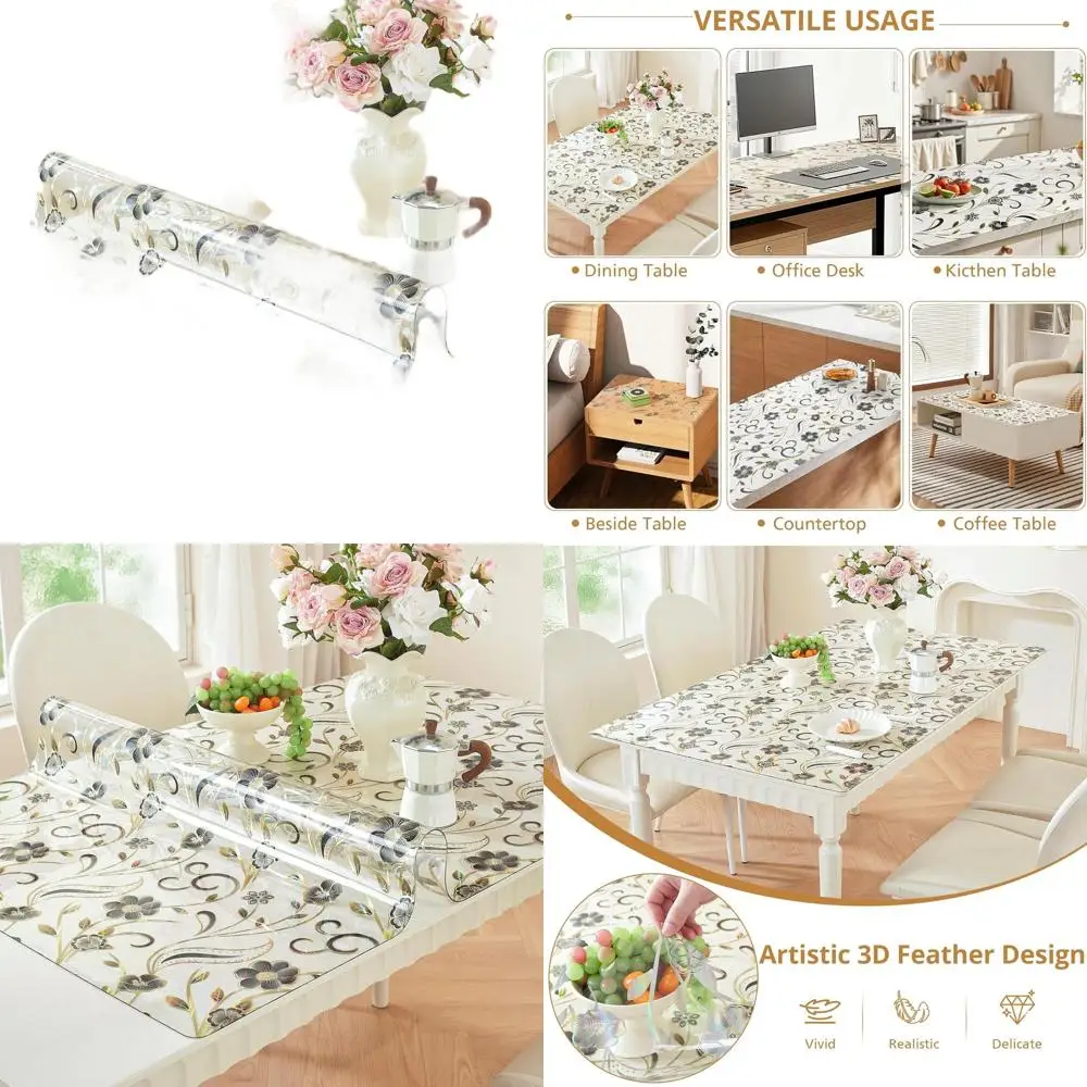 

Floral 40x78 Inch Thick Plastic Table Cover, Waterproof Rectangular Desk Protector for Kitchen & Dining