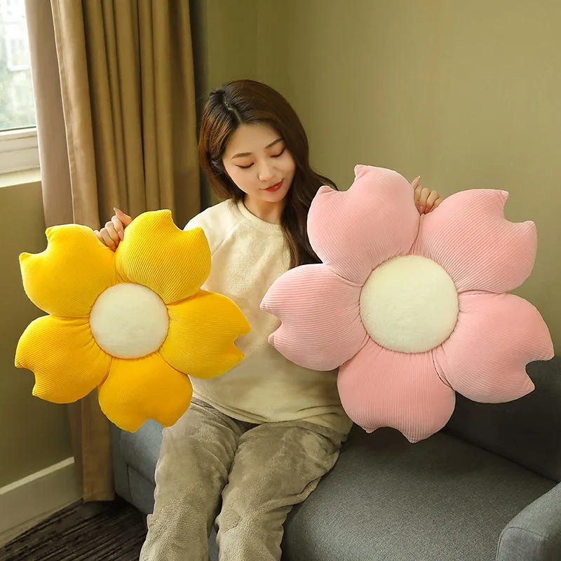 Stuffed Plant Petal Flower Cushion Girly Room Decor Sunflower Pillow Bay Window Pink Flower Setting for Kids Bedroom Seat Pillow