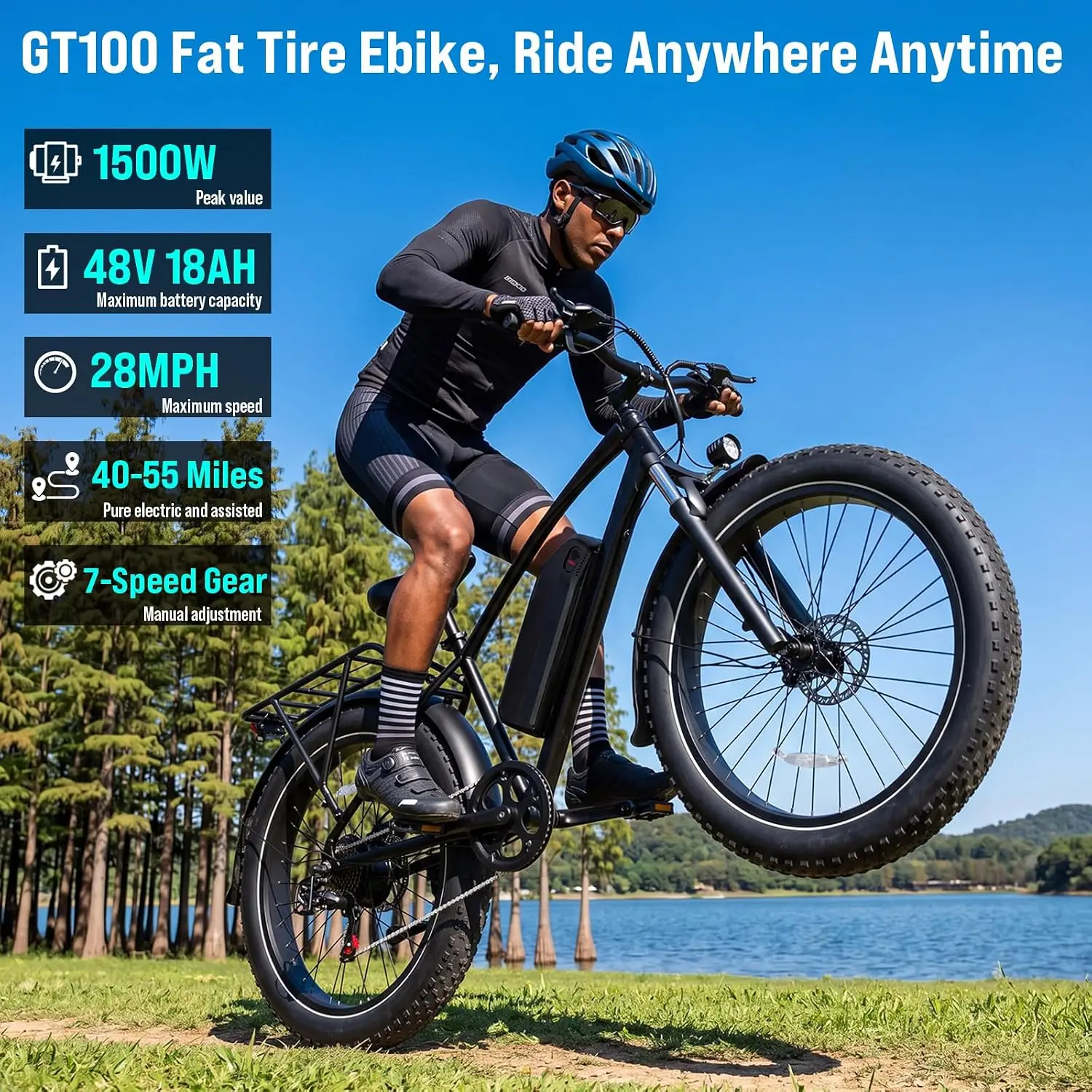 1500-2000W Motor Electric Fat Bike, 28-35 MPH 48V 18Ah Battery 16-26x4.0 Tire 65 Miles Off-Road 500LBS Dual Susp, Customized