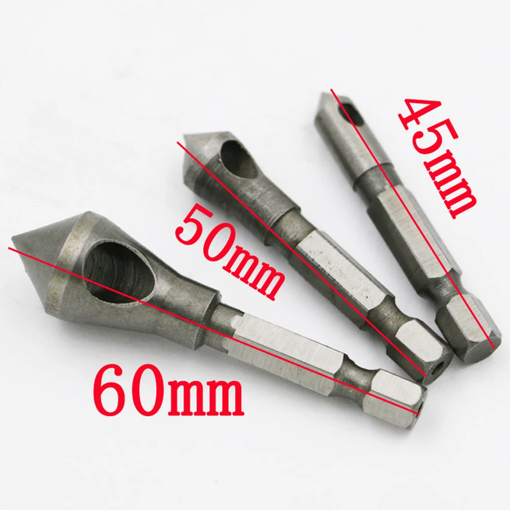 Set of 3pcs Countersink Tapered Deburring Tips Chamfering for