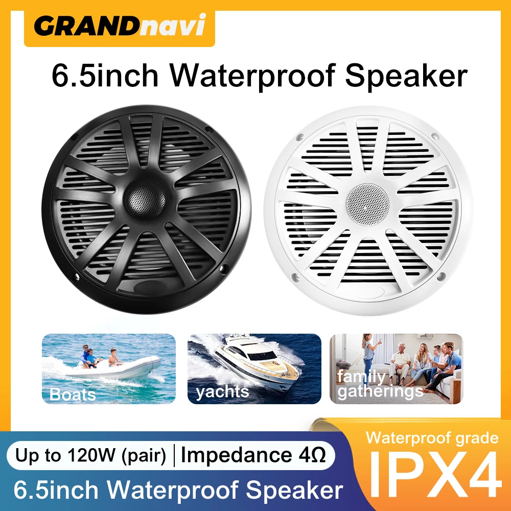 6.5 Inch Marine Speakers 1PCS 60W Waterproof Weather Resistant Stereo Boat Speakers for Yachts Golf cart ATV UTV Ship Sauna