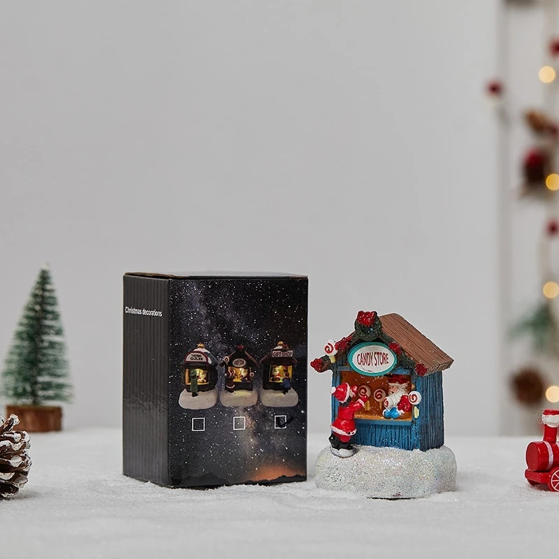 Decorazioni natalizie Resina incandescente Casetta Negozio per anziani Ornamenti Disposizione creativa della scena della lampada da cottage