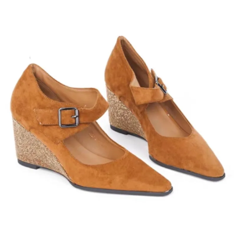 

Wedges Women Bling Pointed Toe Shoes High Heels Fashion Shallow Shoes Dress New Winter Party Pumps 2025 Luxury Zapatillas Mujer