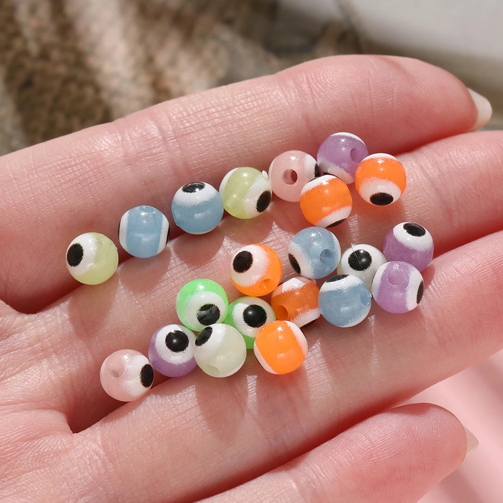 10pcs/lot 6mm Luminous Round Beads Evil Eye Loose Spacer Beads for Jewelry Making DIY Handmade Bracelet Accessories