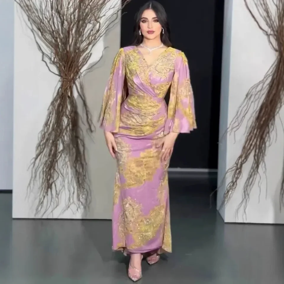 فستان سهرة نسائي لربيع وصيف 2025 مثير من الشيفون مطبوع عليه كرة مبهرة