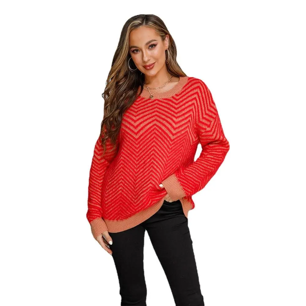 Pull tricoté Long Sve pour femme rond Ne Pull Spring Faion 2025 couleur fibre de polyester transfrontalière