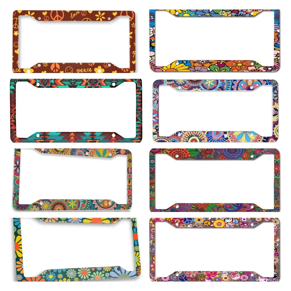 

Hippie Flower License Plate Frame Peace and Love License Plate Frames for Women Men Aluminum Front License Plate Holder Cover