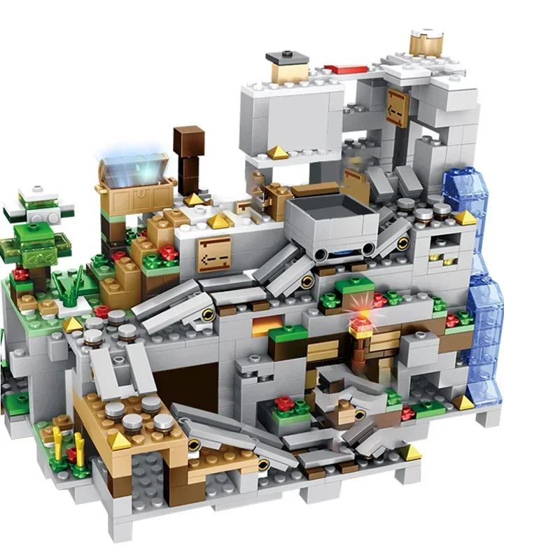 Hot Toys My World Bouwsteen Minecrafted De Berggrot Met Lift Waterval Figuren Bakstenen Onderwijs Speelgoed Voor Kid Gift