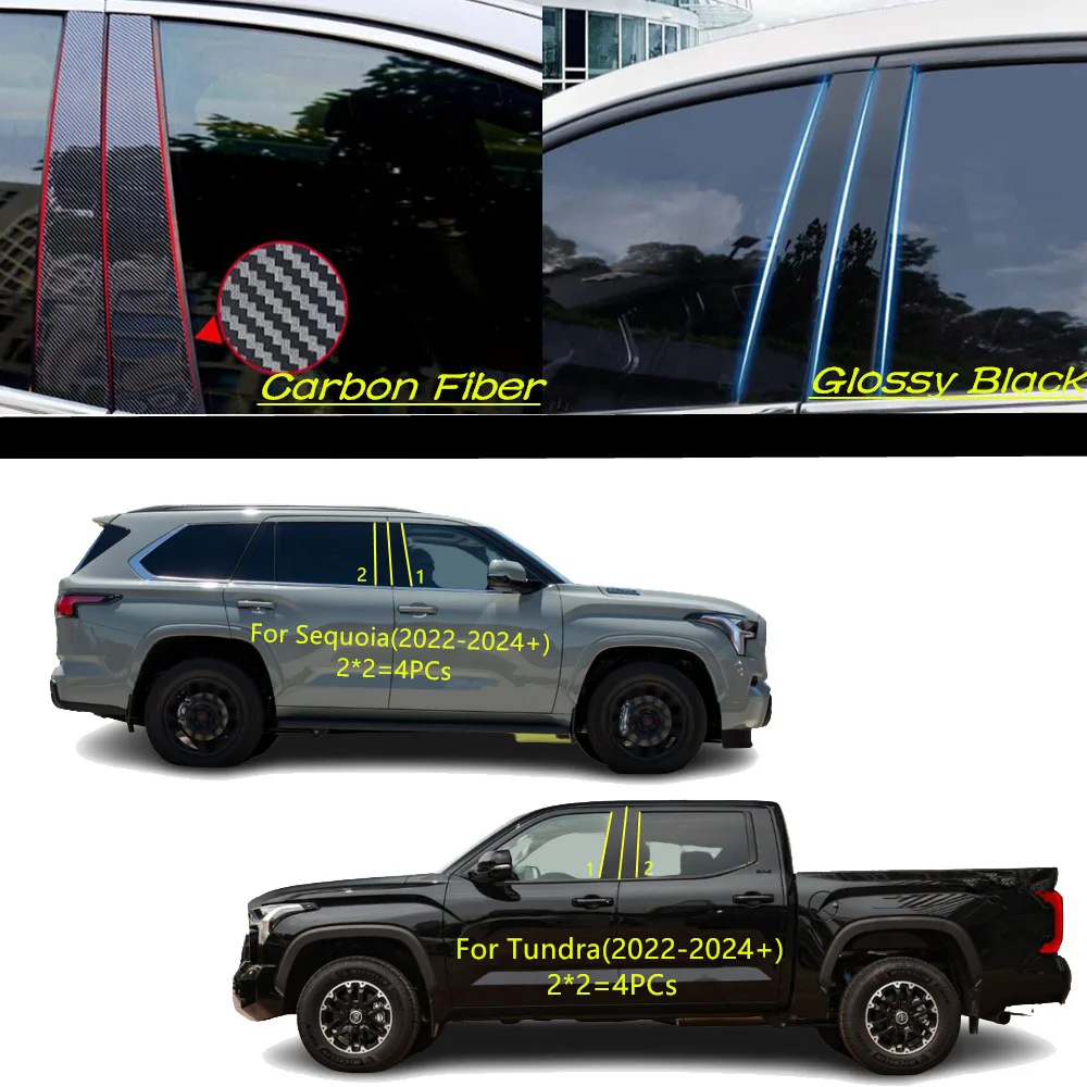

Car PC Material Pillar Post Cover Door Trim Window Molding Sticker Accessories For Toyota Sequoia Tundra 2022 2023 2024