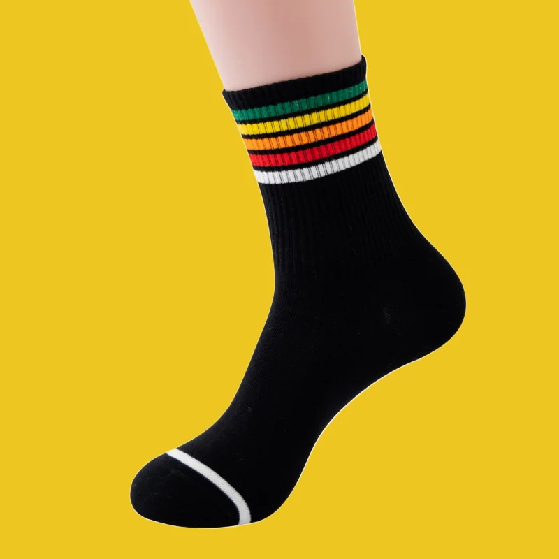 10/20 Pairs Fashion Women's Sports Rainbow Socks Trendy Socks Mid-Tube Skateboard Socks Ladies Striped Cotton 2024 New Socks