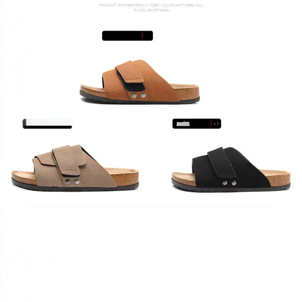 Summer Mens Cork Base Leather Slides Beach Sandals Casual Slippers Open Toe Breathable Outdoor Fashion Mens Shoe
