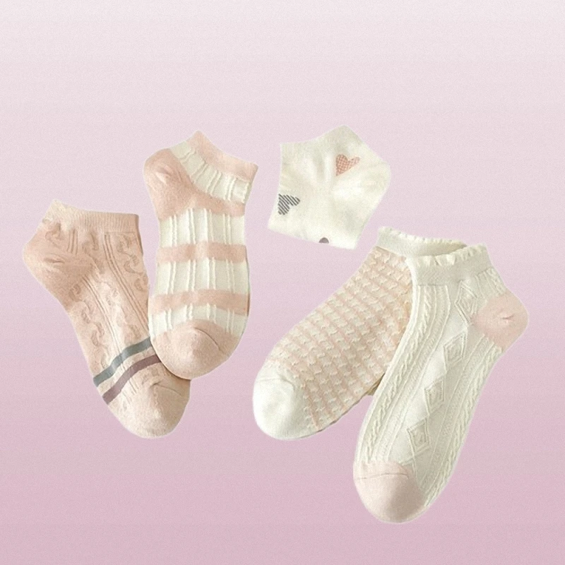 Chaussettes Bateau Minces et Respirantes pour Femme, Tube Court Rose Rayé, Style Collège, en Coton, Assorties avec Documents, Nouvelle Collection Été, 5/10 Paires