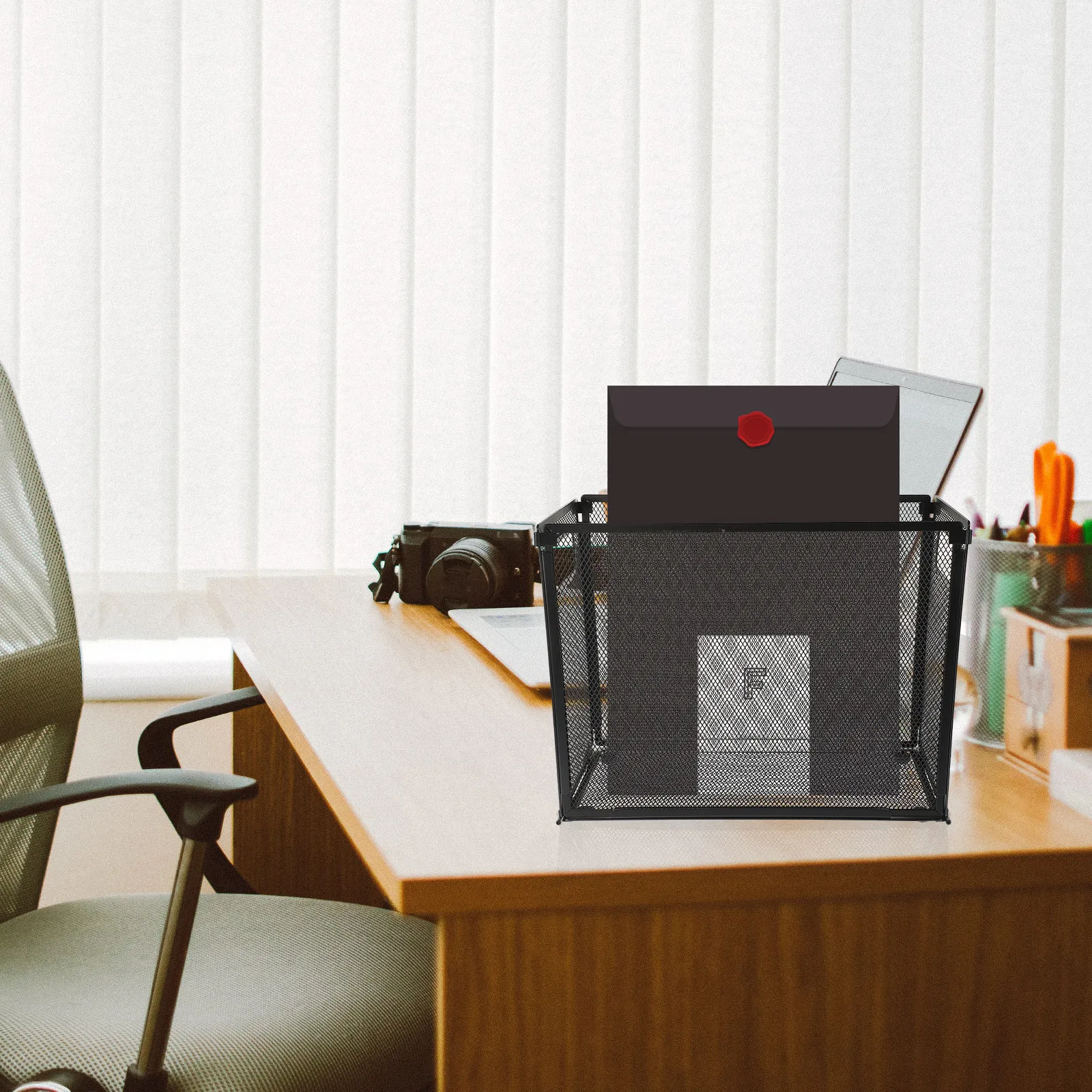 

Office Desktop File Organizer Iron Mesh Document Holder Simple Design for Study Office Desktop Book Rack Magazine Storage