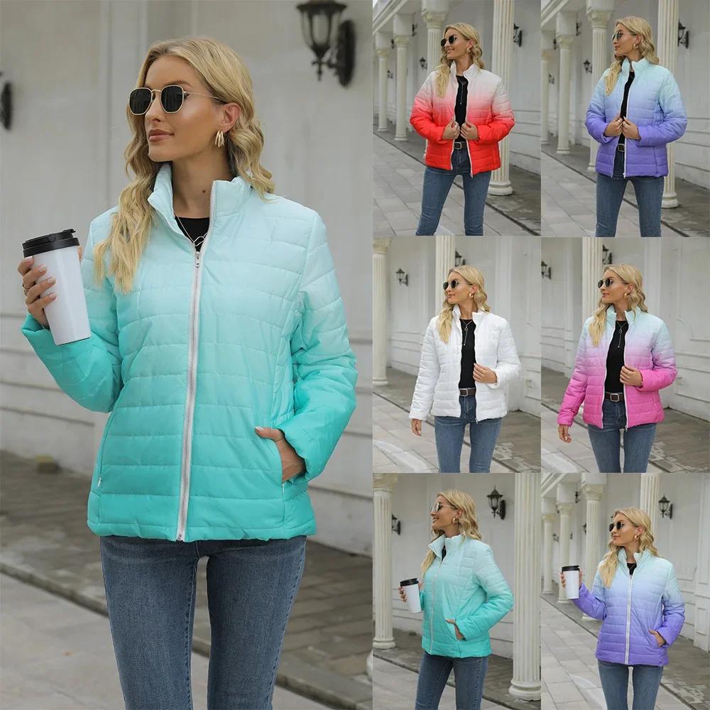 Fashion Autumn Winter Women's Padded Jacket Zip  Casual Slim Warm Padded  Elegant Long Sleeve White Street Jacket