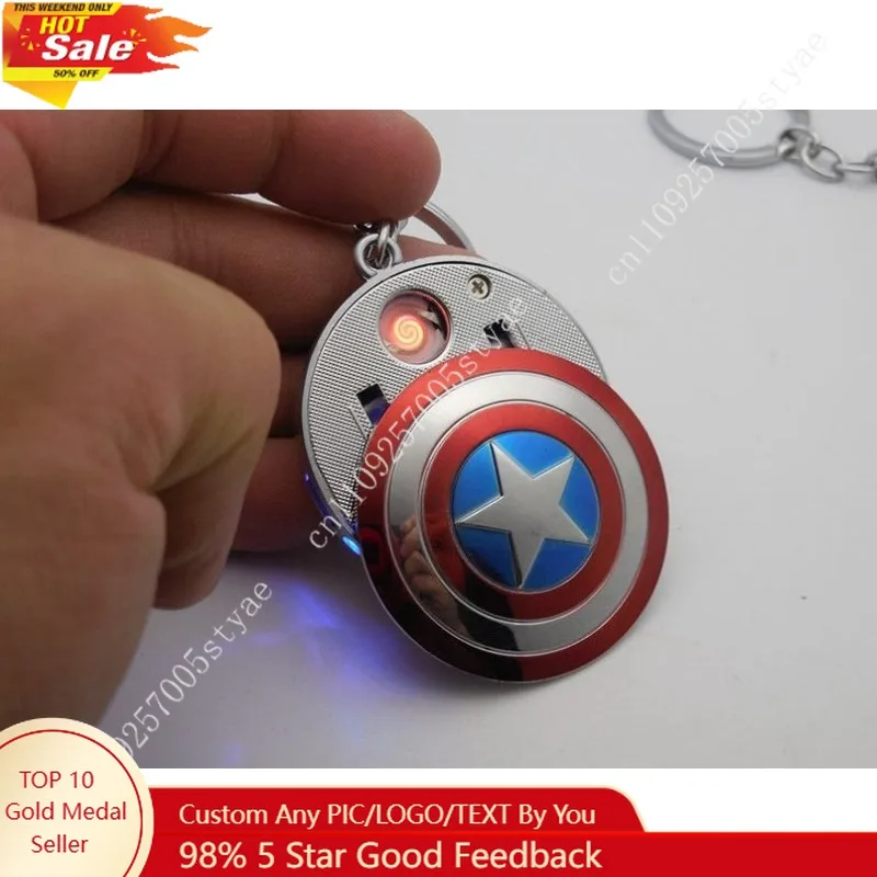 

Iron Man Helmet Thor USB Keyring Lighter Captain America Cosplay USB Shield Cigarette Lighter in Gift Box for Man Woman
