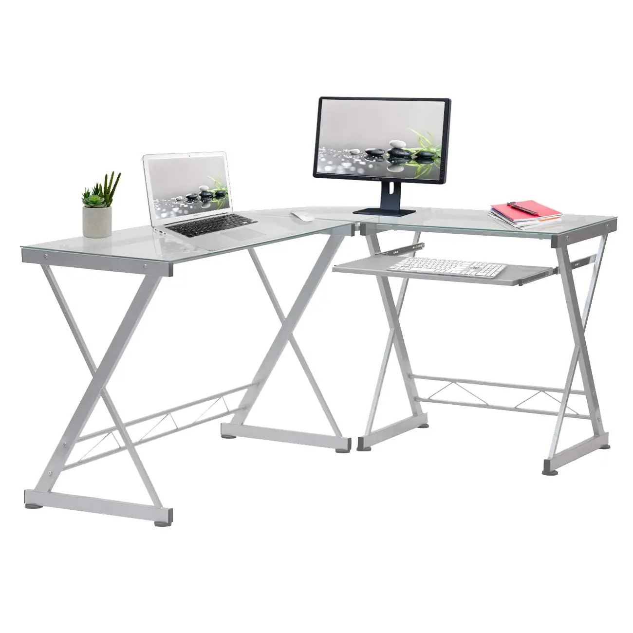 L-Shape Glass Computer Desk Clear 29.5