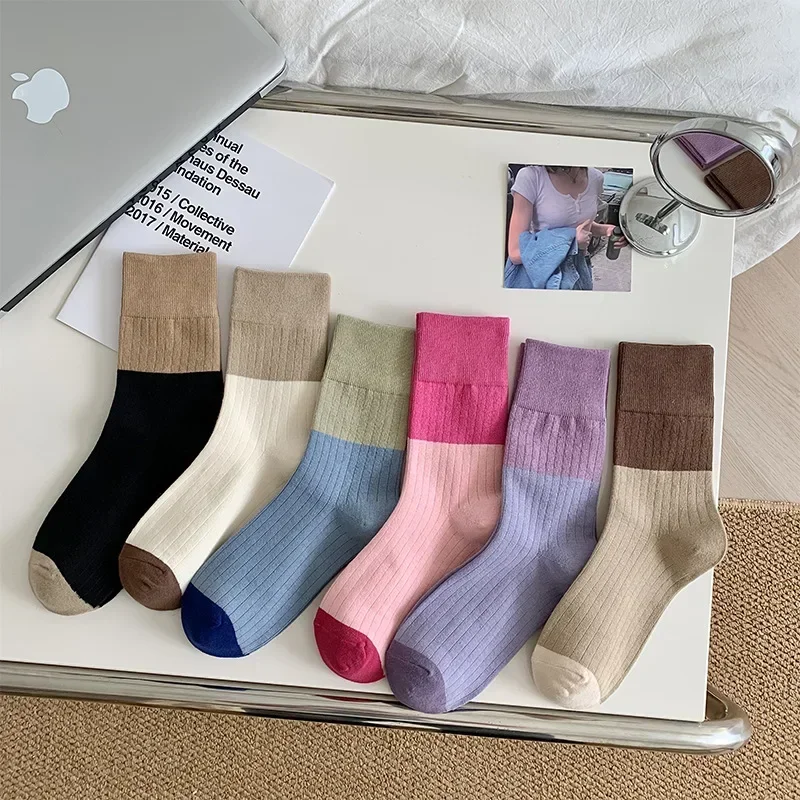 

Color Matching Women Socks Cotton Elastic Long Socks Women College Style School Girls Sports Socks Sox Korean Style Candy Colors