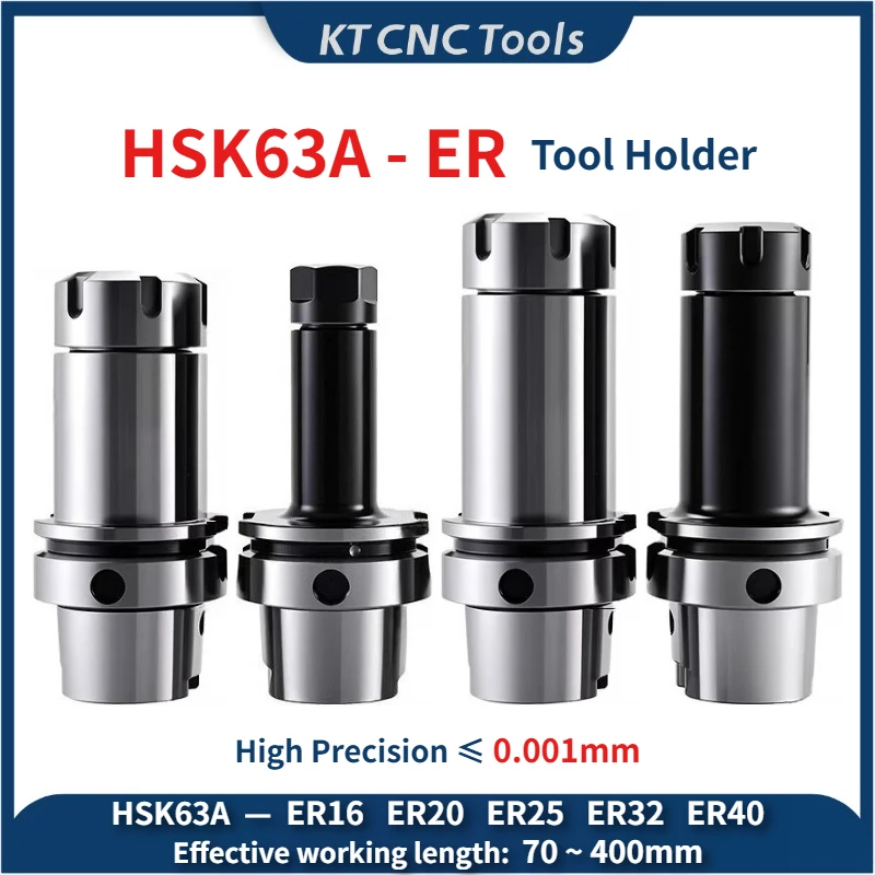 HSK63A ER16 ER20 ER25 ER32 ER40 Precision 0.001mm Balancing Speed G2.5 40000RPM High Speed Lengthen Tool Holder HSK63A ER Collet