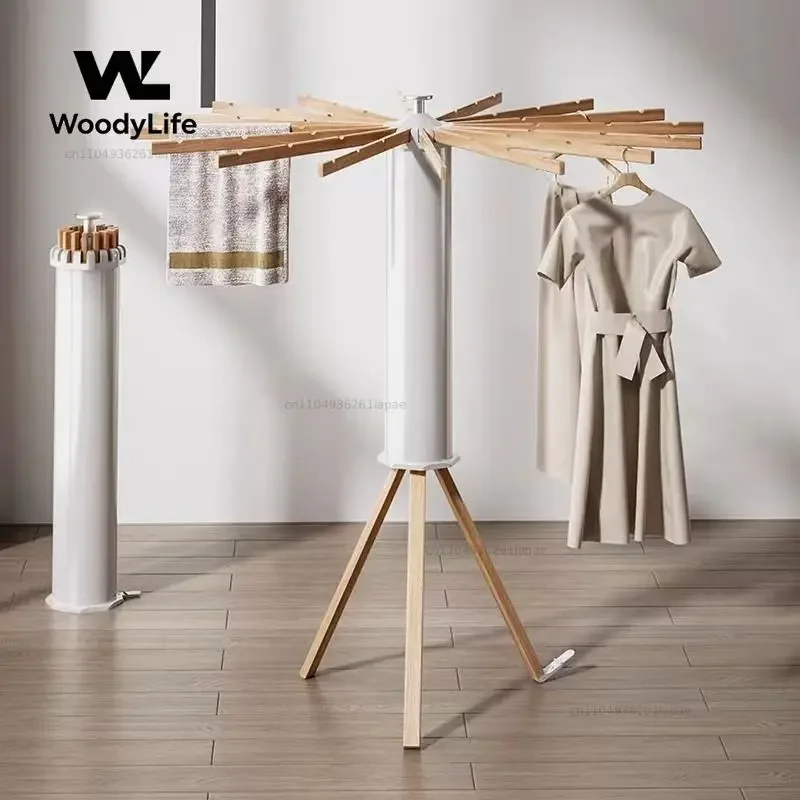 Foldable Clothes Drying  Bedroom Tripod Clothes Storage Rack  Floor Standing Swivel Laundry Rack Garment
